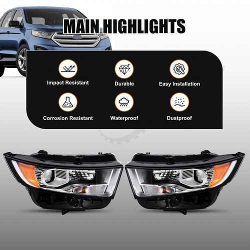 Halogen Projector Headlights Lamps For 2015 2016 2017 2018 Ford Edge LH+RH Pair - Picture 9 of 11