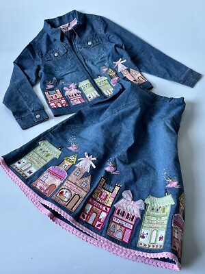 Vintage Monsoon Princess Fairy Shopping Appliqué Denim Jacket