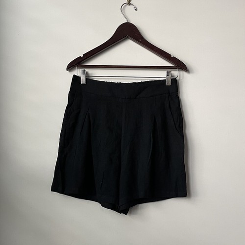 NWT Automet M Black Linen Blend Shorts/Crop Top Set Travel Lounge Beach Sleep - Picture 2 of 7