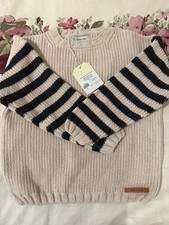 Piupiuchick kids size 8 knit sweater Ecru  Charcoal grey stripes