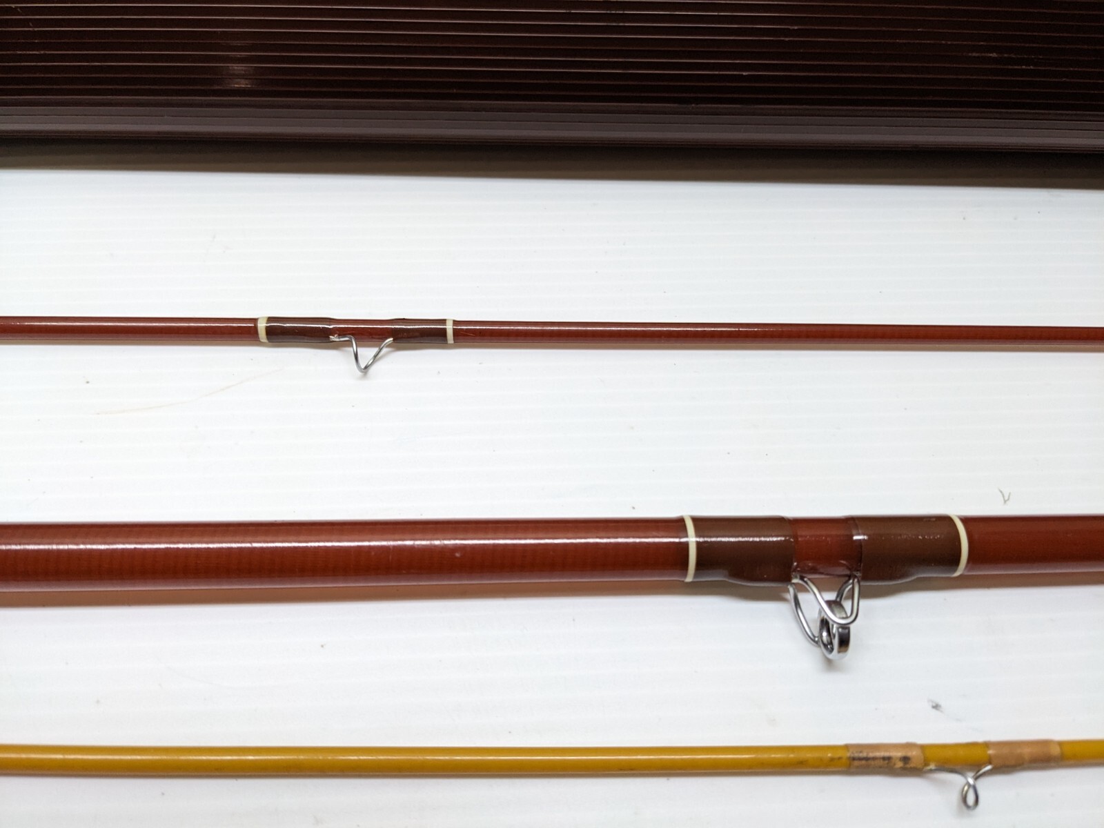 3 Vintage Fenwick Fiberglass Fly Rods w/Random Sleeves and Case Used As