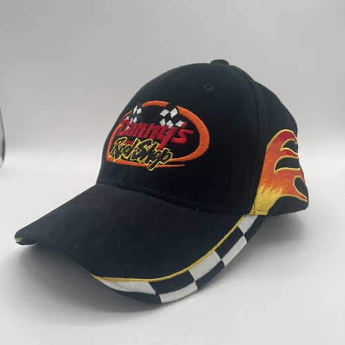 Dannys Hot Rod Shop Race Hook Loop Adjustable Hat Cap Flames Flag Embroidered