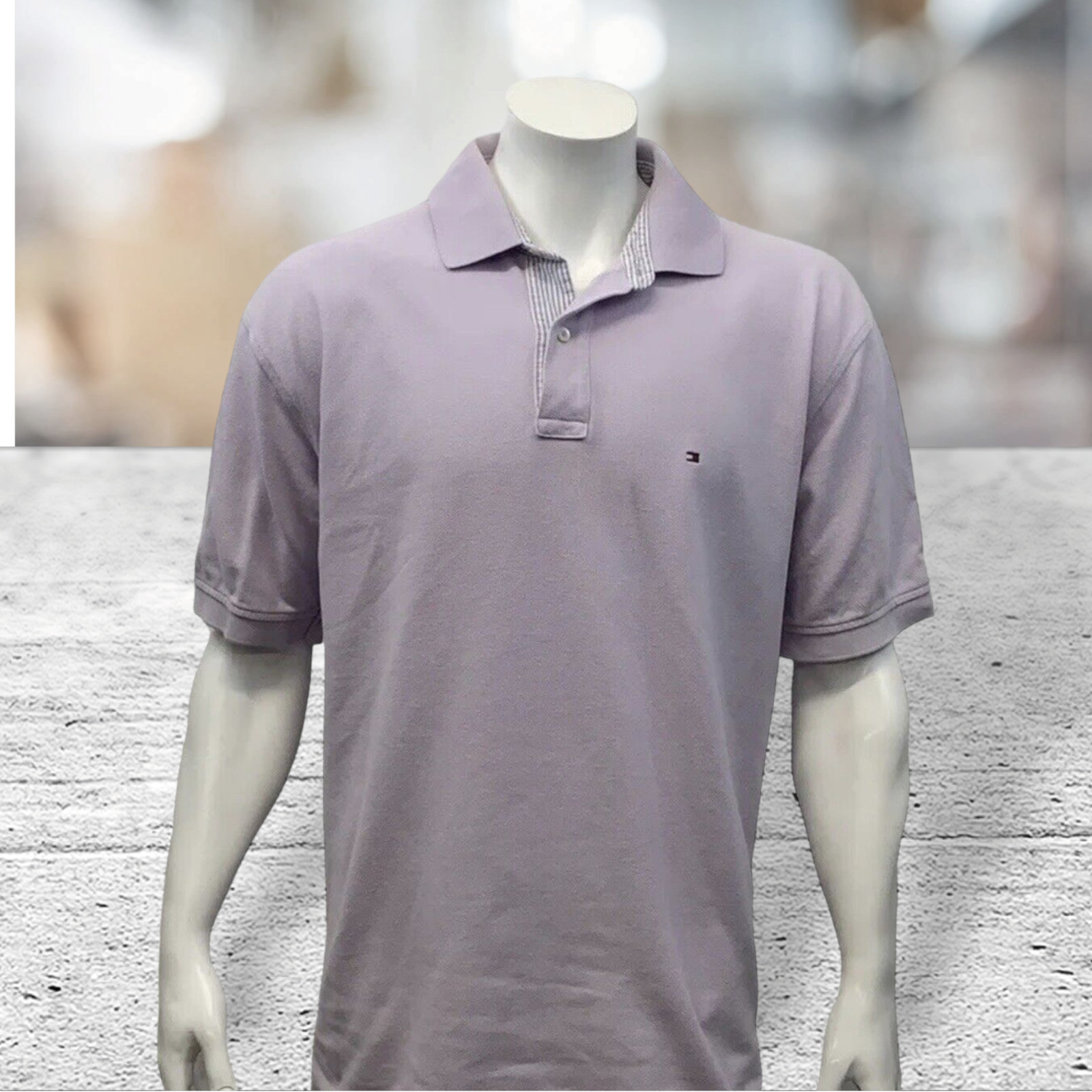 Vintage Tommy Hilfiger Light Purple Polo Shirt Pique Cotton Size XL Striped