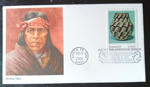 NATIVE AMERICAN INDIAN ACOMA MAN POTTERY 2004 FLEETWOOD CACHET FDC UNADDR