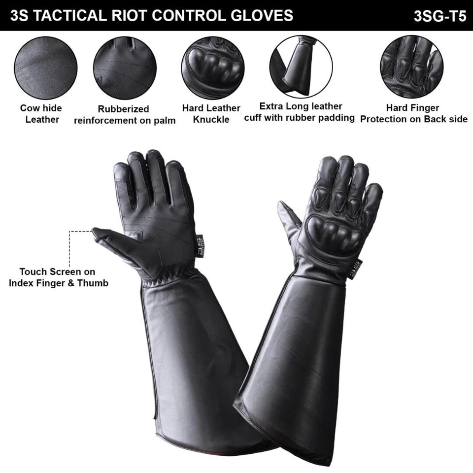 Guante táctico de cuero antidisturbios 3S, nudillo duro - 3SG-T5 Foto 2 de 3