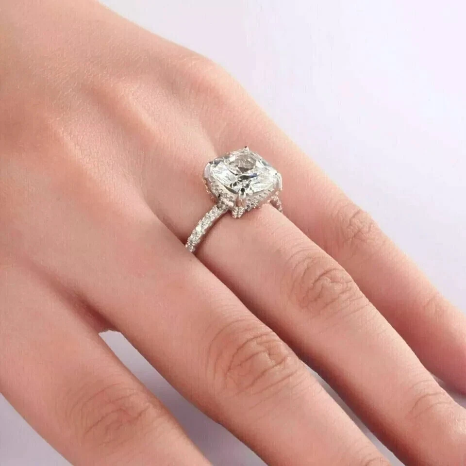4 Carat Cushion Cut Lab-Created Diamond Engagement Ring 14K White Gold Plated - Image 2 of 4