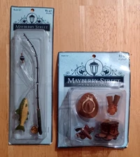 2 Mayberry Street Miniatures - Cowboy Accessories & Fishing Pole w/ Trout - NOS