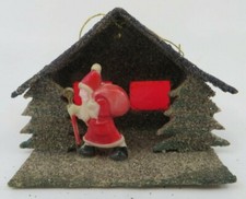 Vtg Glittered Cardboard SANTA w/ CANE Christmas Ornament Nativity Manger JAPAN