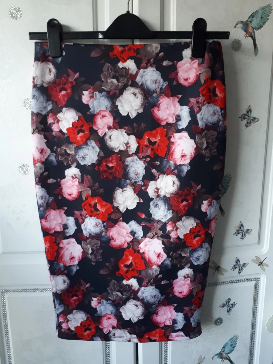 Jupe River Island édition Limitée Beige à Motif Fleuri - Taille UK 10, Longueur Midi, Style Flare, Occasion Très Bon état