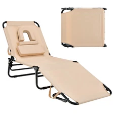 Folding Face Down Tanning Chair, Beach Lounge Chair with Face Hole