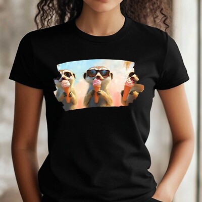 Meerkat Eating Ice Cream Print Cotton Women's T-Shirt Size S to 3XL