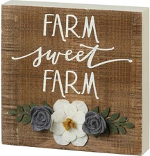 Primitives by Kathy Block Sign Farm Sweet Farm 3D Floral Farmhouse Decor Rustic