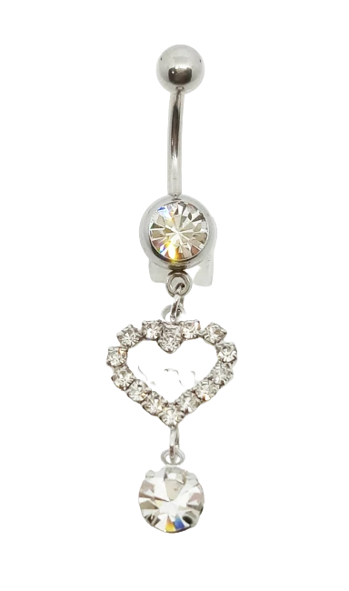 Piercing in acciaio da ombelico gioiello cuore argento scritta sexy brillantini - Immagine 2 di 4