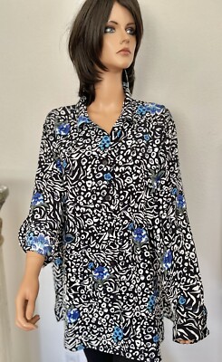 Impressions Plus Size 3X  Tunic Shirt Adjustable Sleeves Designer Leopard Floral