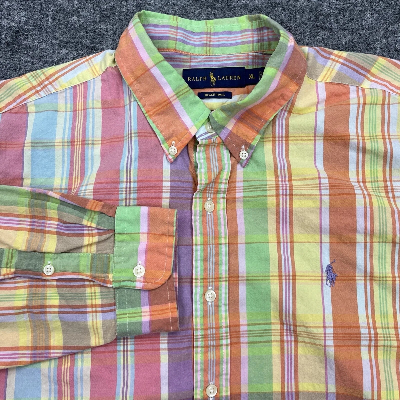 Ralph Lauren Shirt Mens Extra Large Yellow Plaid Beach Twill Button Up