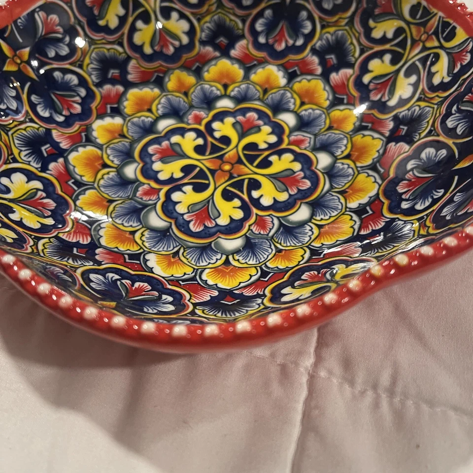 Cuencos de plomo Henxfen brillantes coloridos de cerámica roja mexicana pasta grande bohemia 27 oz Foto 3 de 4