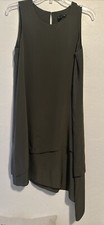 EILEEN FISHER Army Green Silk Sleeveless Tiered Dress Asymmetrical Hem Small