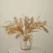 GOLD 2 Metallic 21" Artificial Fern LEAF Branches Faux Foliage Stems Party Event