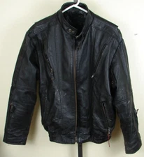 Vintage USA Bikers Dream Apparel Heavily Distressed Black Leather Jacket Size 36