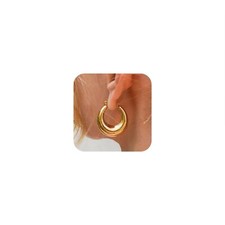 Chunky Gold Hoop Earrings for Women, 14k Gold Plated Thick Triple Hoop Earrin...