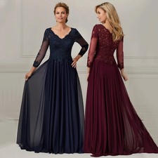 Chiffon Mother of the Bride Dress Navy Blue 3/4 Sleeves Applique A Line Gowns