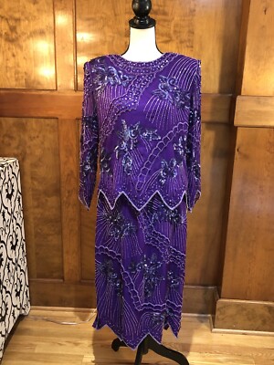 strapless open back dress Scala 80145 - Long Sheath Dress - Fitted Bodice, Beaded, Sequined, Back Zipper Closure, Slit 2 / Lilac (Lilac-B) main image 1