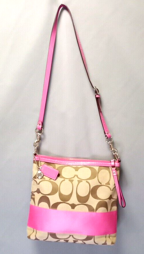 バッグ Coach Signature Accessory Pouch Pink Bag COACH Signature Demi Mini Pouch Shoulder Bag Canvas Leather