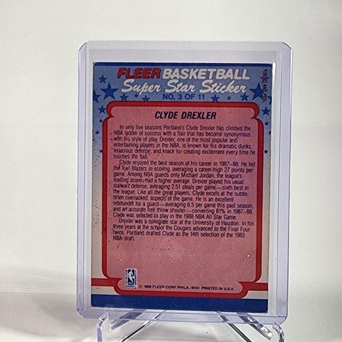 1988 Fleer Clyde Drexler Super Star Sticker #3 Trailblazers - Picture 2 of 2