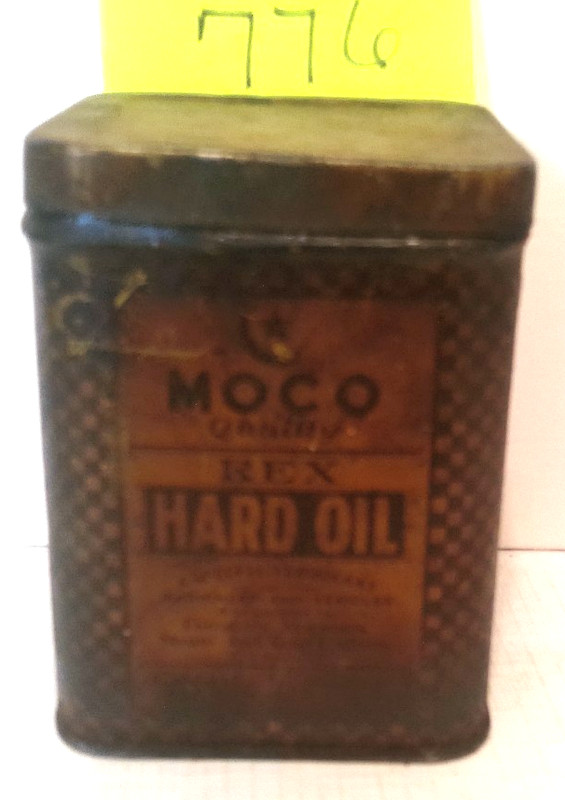 1900s MARSHALL OIL CO. MOCO REX HARD OIL Old Car & Threshing Machine Tin Oil Can