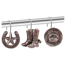 Western Shower Curtain Hooks Cowboy Hat Boot Star Bathroom Decor Gold-silver