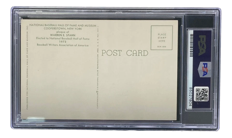 Warren Spahn Signed 4x6 Milwaukee Braves Hall Of Fame Plaque Card PSA/DNA - Image 2 of 4