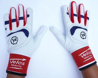 Youth Baseball Batting gloves Velos Sports  Durable Genuine Leather Red/Wht/blue