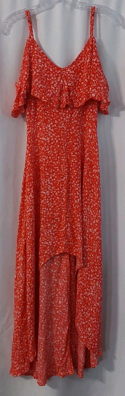 Rewind Maxi Dress Size Small Red High Low Spaghetti Straps Floral Length 53