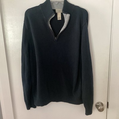 LL Bean 100% Cotton 1/4 Zip Men's Sweater Mock Turtleneck Size L Preppy