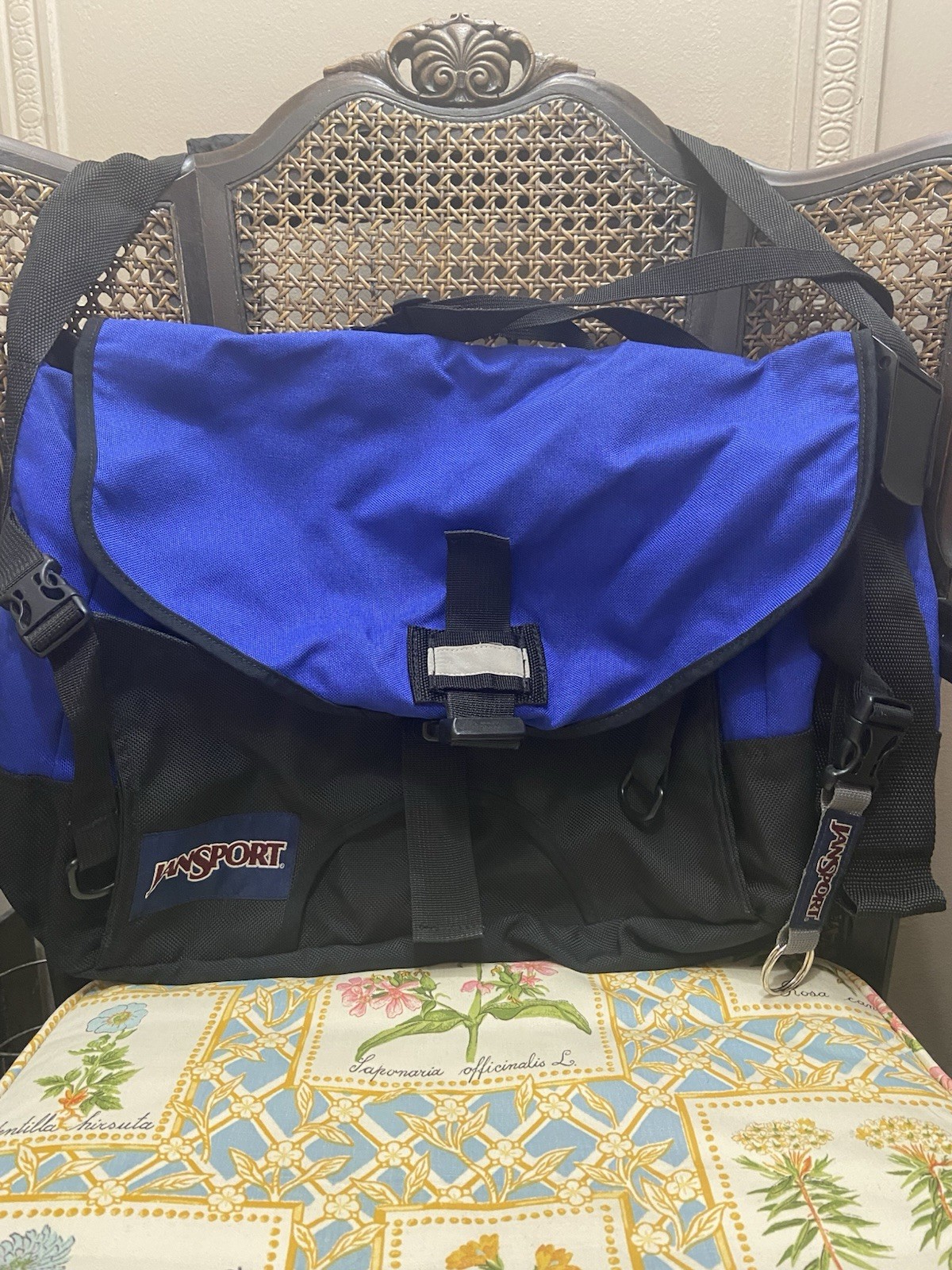JanSport Vintage 90&rsquo;s Blue Black Messenger Bag Large Adjus