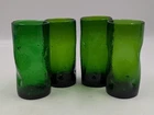 Blenko Emerald Green Dimple Pinched 6” Drinking Glasses Set of 4 Wrinkled