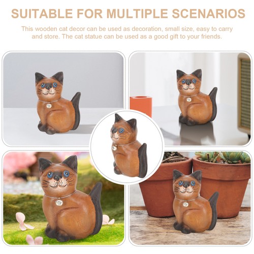 Adornos de gatito tallados en madera estatuillas de gato miniatura estatua de madera - Imagen 3 de 12