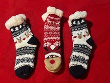 Lot of 3 Women  s Cozy Sherpa-Lined Christmas Socks   New   Reindeer  Snowflake