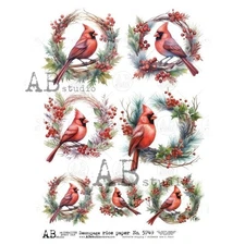 Cardinal Wreaths | A4 Rice Paper | Paper for Decoupage | AB Studios