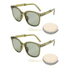 2set Sunglasses for Women Men, PC Folding Model with Simple Box, Olive Green