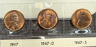 AU/UNC 1947 P-D-S Lincoln Wheat Cent Year Set