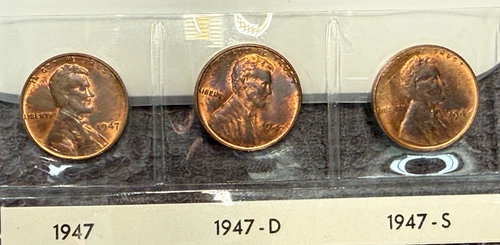 AU/UNC 1947 P-D-S Lincoln Wheat Cent Year Set