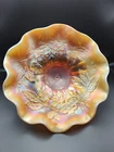 Vintage Dugan Dogwood Sprays Marigold Opalescent Carnival Glass Footed Bowl
