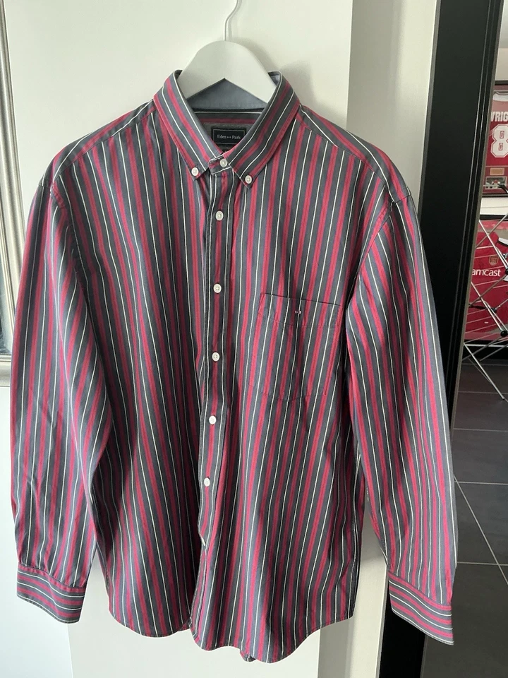 Eden Park Men’s 2XL Striped Shirt Navy Red Button Down Long Sleeve Cotton - Image 2 of 4