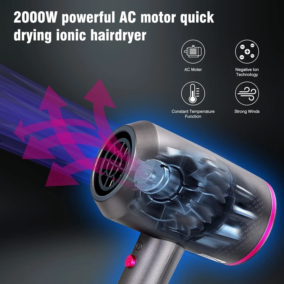 Hair Dryer 2000W Fast Drying Ionic Hairdryer with Diffuser Hairdryer with 2 S... - image 4 of 4