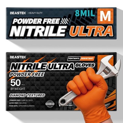 Beastek Nitrile Disposable Gloves, 8 Mil Powder Free Medium, Medium (Orange) 