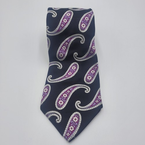 Duchamp London Mens Silk Tie Black Purple Paisley Hand Made in England Formal