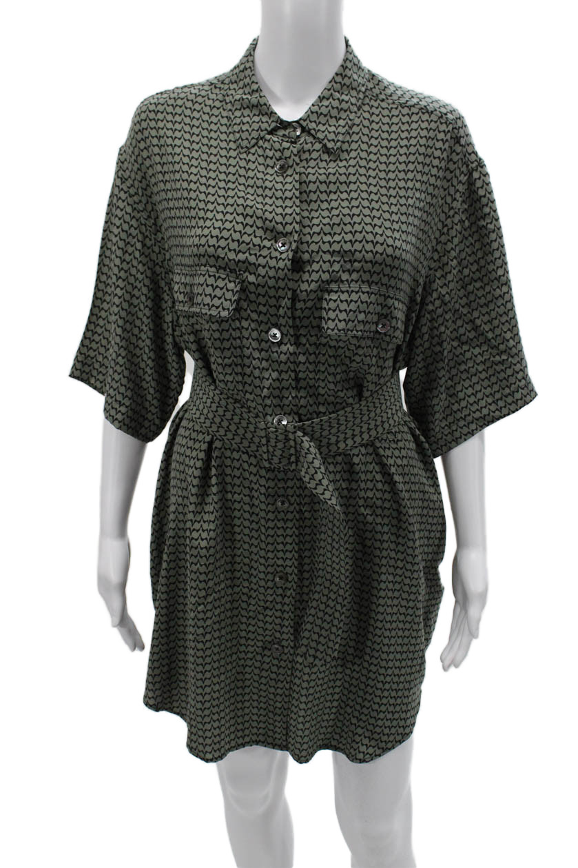 Equipment Femme Womens Shirt Dress Green Silk Short Sleeve Petite Size SFree Shipping in US $100+ Orders | $6.95 Orders Below