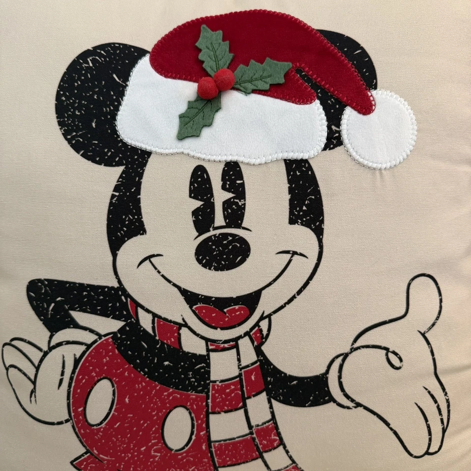 Disney Christmas Santa Mickey Mouse 20x20 Throw Pillow Tan Red Green Holidays - Image 2 of 4