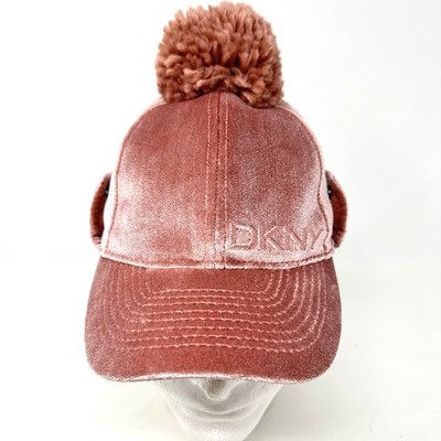 DKNY Rose PInk Velour Girls Youth Hat Cap w Pom Pom Ball & Quilted Flap Snap OS